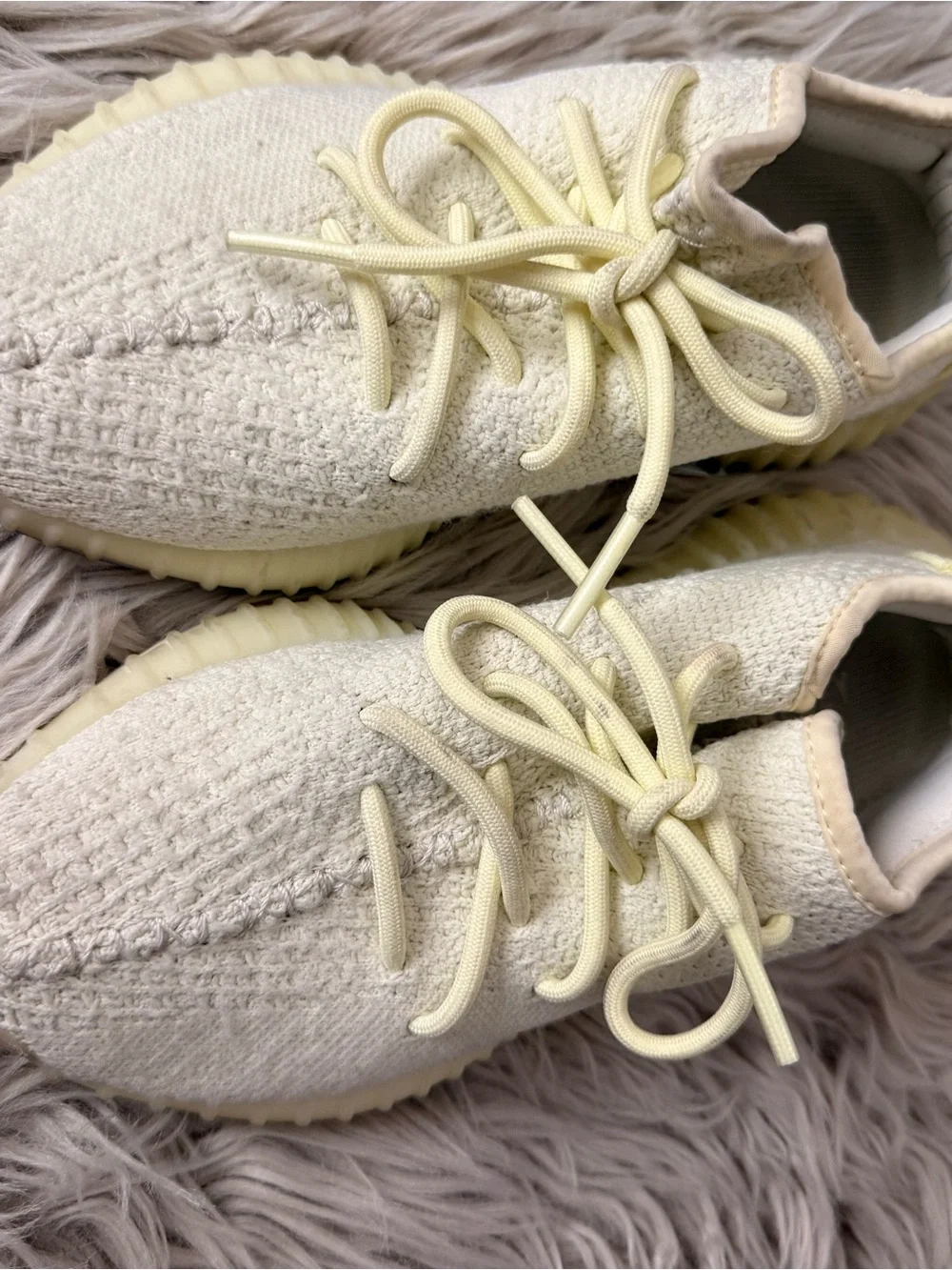 adidas Lightweight Knit Sneakers in Pale Yellow and Cream